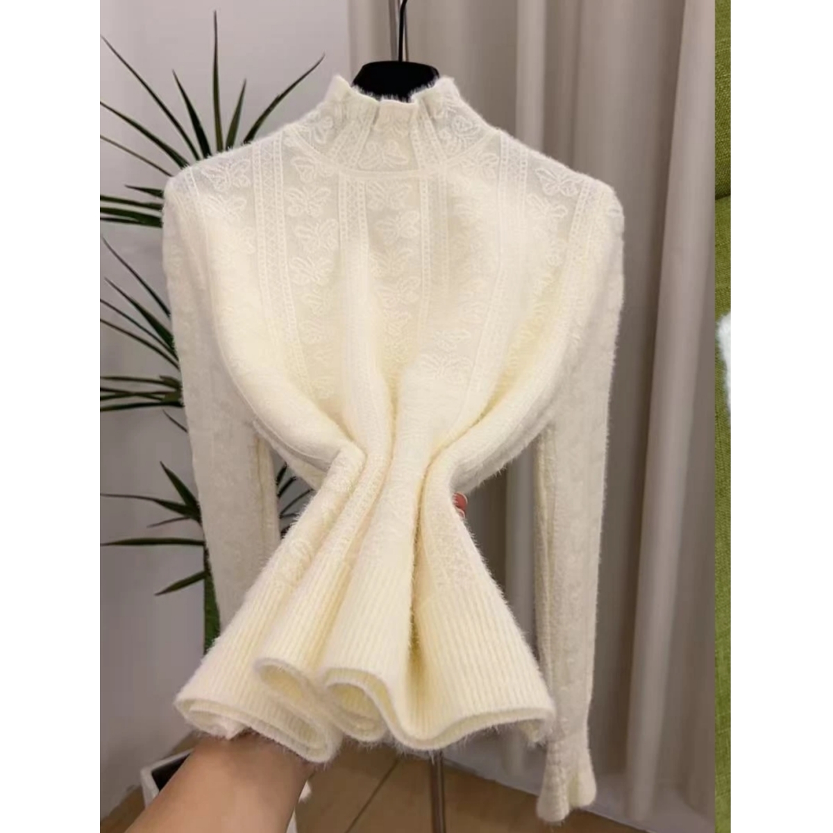 【不起球】半高领蕾丝洋气内搭打底衫水貂绒蝴蝶宽松套头针织毛衣