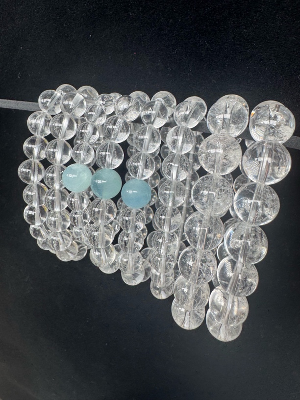 天然海蓝宝透体白水晶手链情侣闺蜜礼物手串