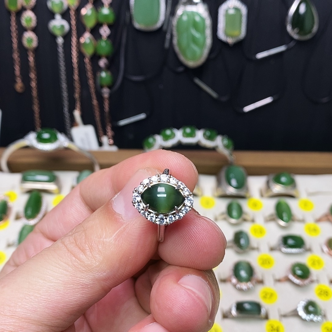 和田玉（碧玉）银S925镶嵌戒指