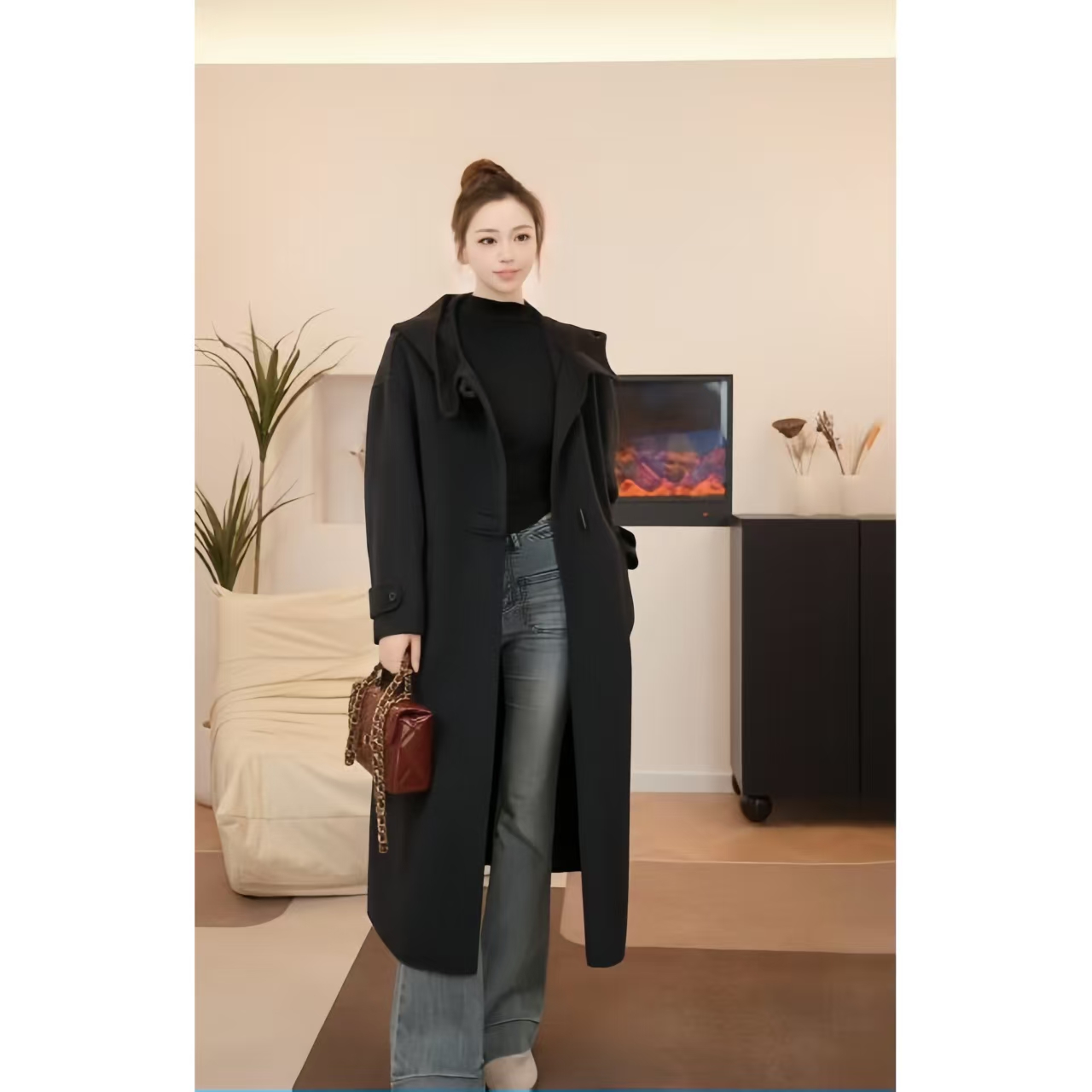 静思2025韩版绵羊毛大衣通勤气质长款