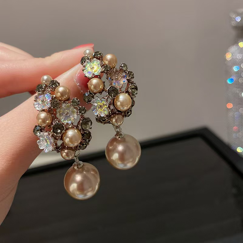 合金耳饰 法式395号新款爆款咖色耳钉百搭轻奢气质耳坠高级感耳饰