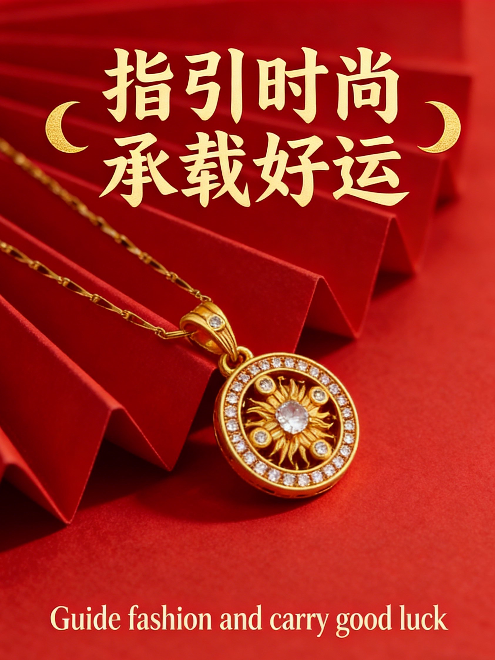 铜合金锆石吊坠 里外一色小八宝罗盘太阳花女款轻奢带礼盒A0019-2