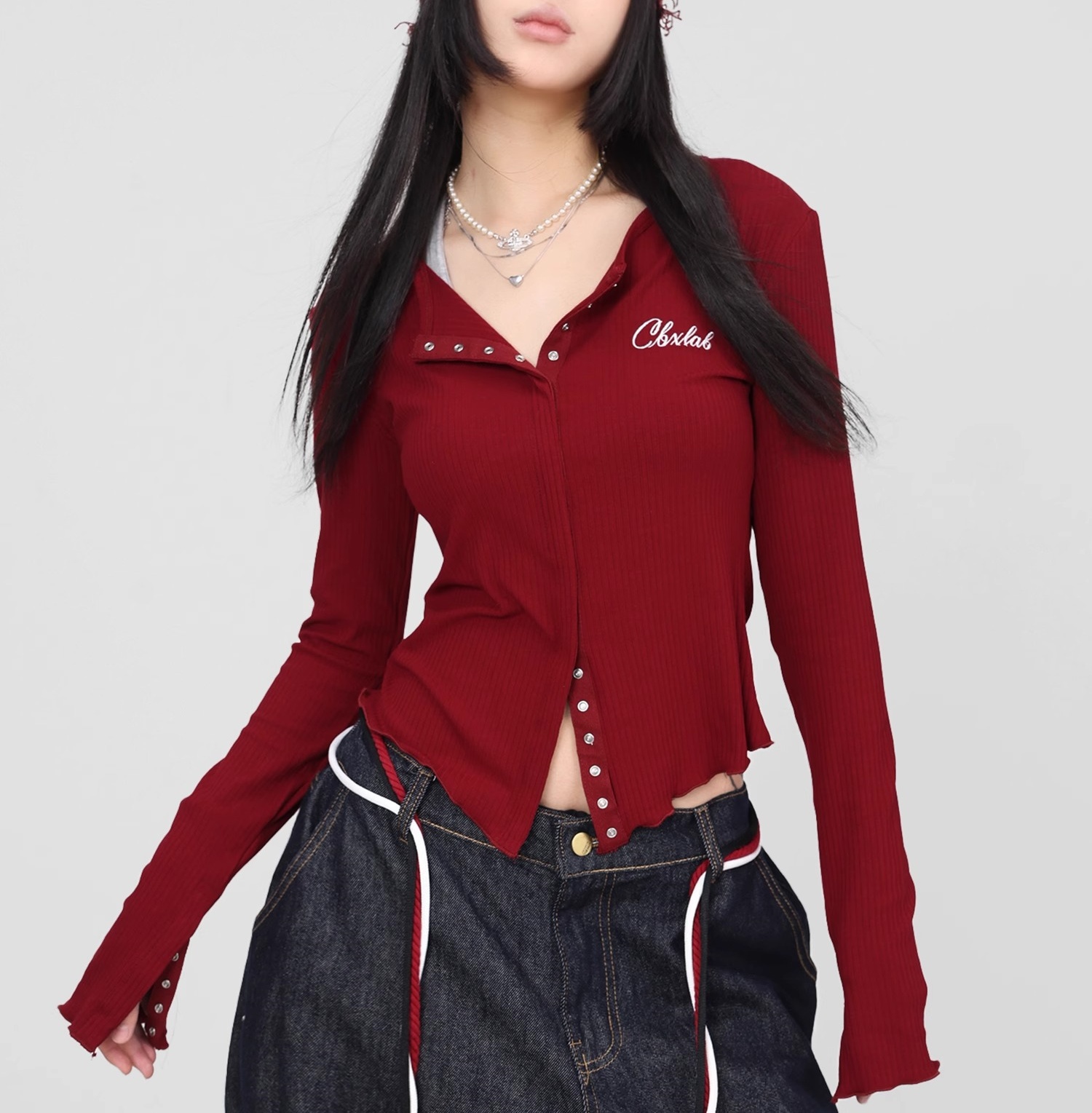 长袖爵士修身刺绣性感小衫纽扣kpop跳舞内搭新款打底辣妹短款上衣