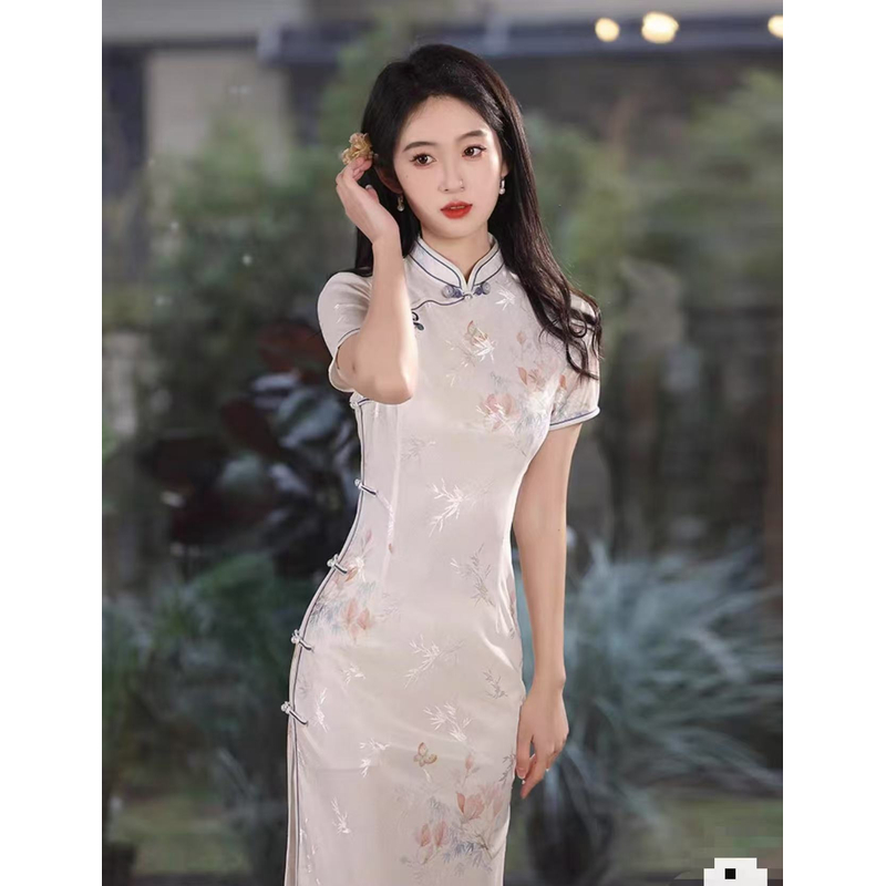 0638米白葫芦花扣【红蝶衣】优雅小个子145-155旗袍