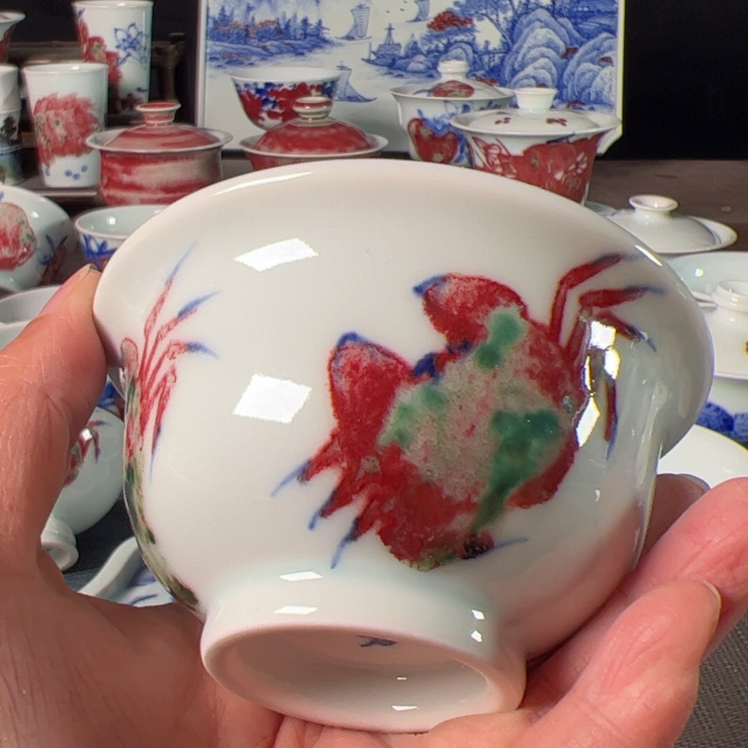 杯原矿青花釉里红瓷器