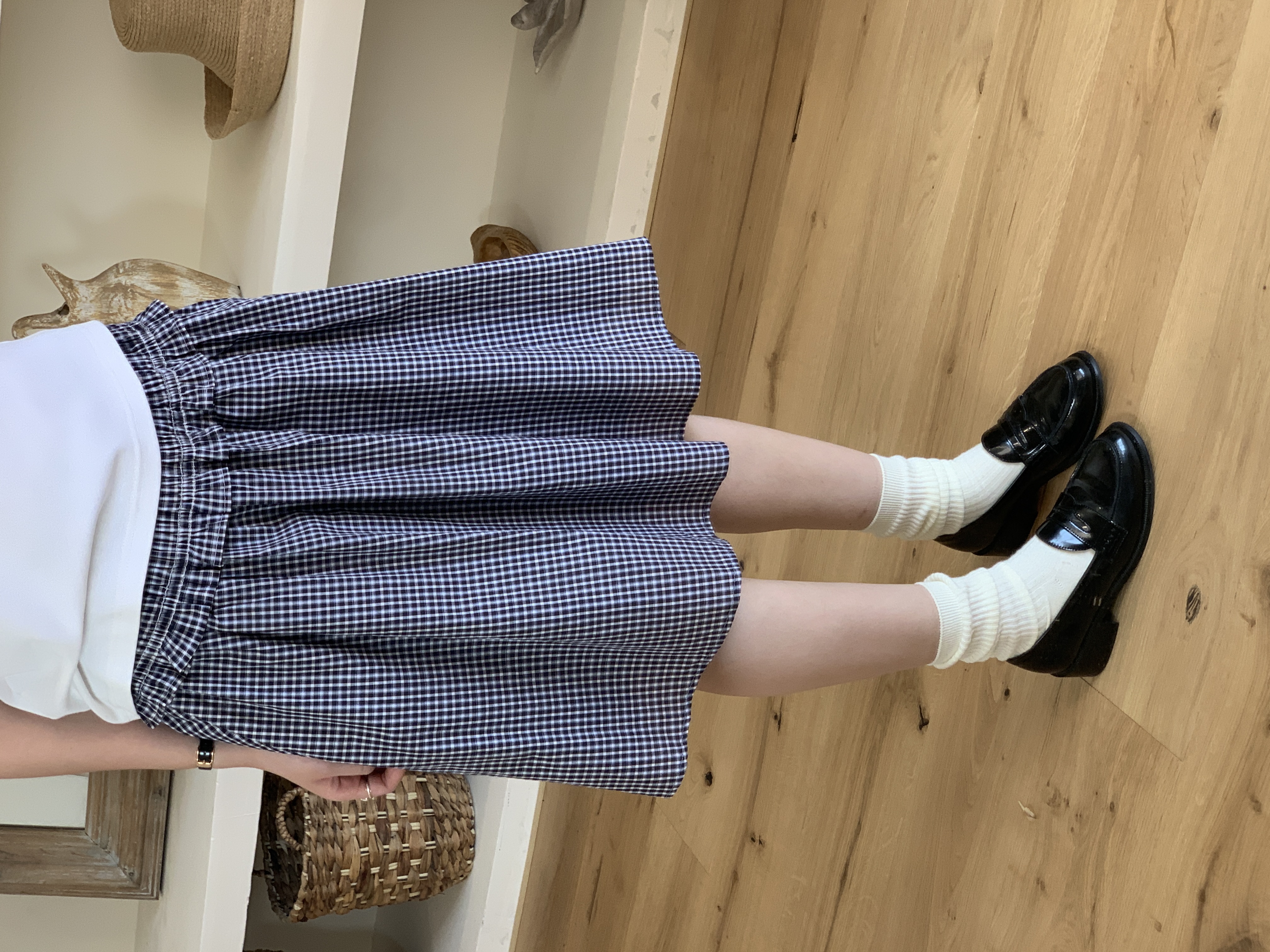 秋屿moment 日系显瘦格子松紧腰半身裙