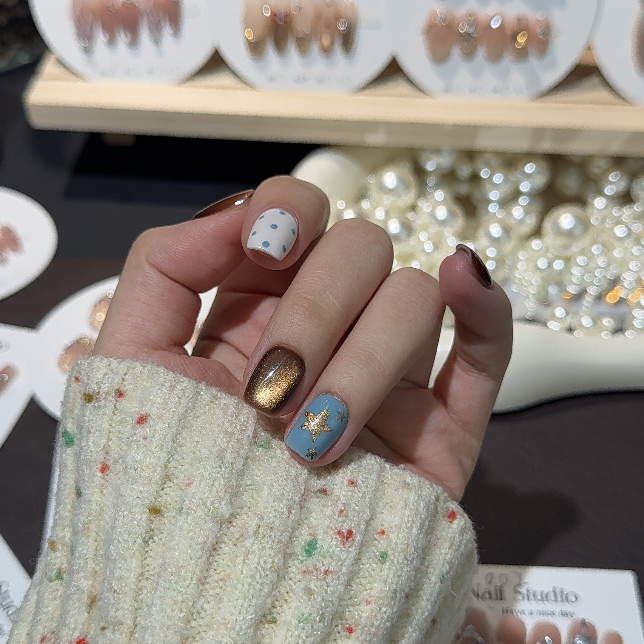 Y003高级显白纯手工可拆卸爆闪猫眼秋冬穿戴甲（拍1发6工具齐全）