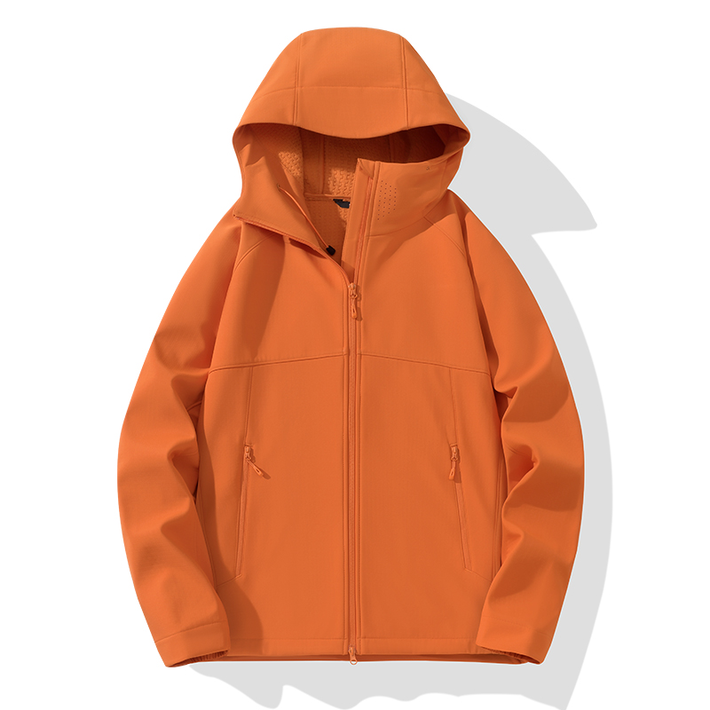 2025新款男女通用户外连帽冲锋软壳衣防泼水防风透气休闲外套弹力