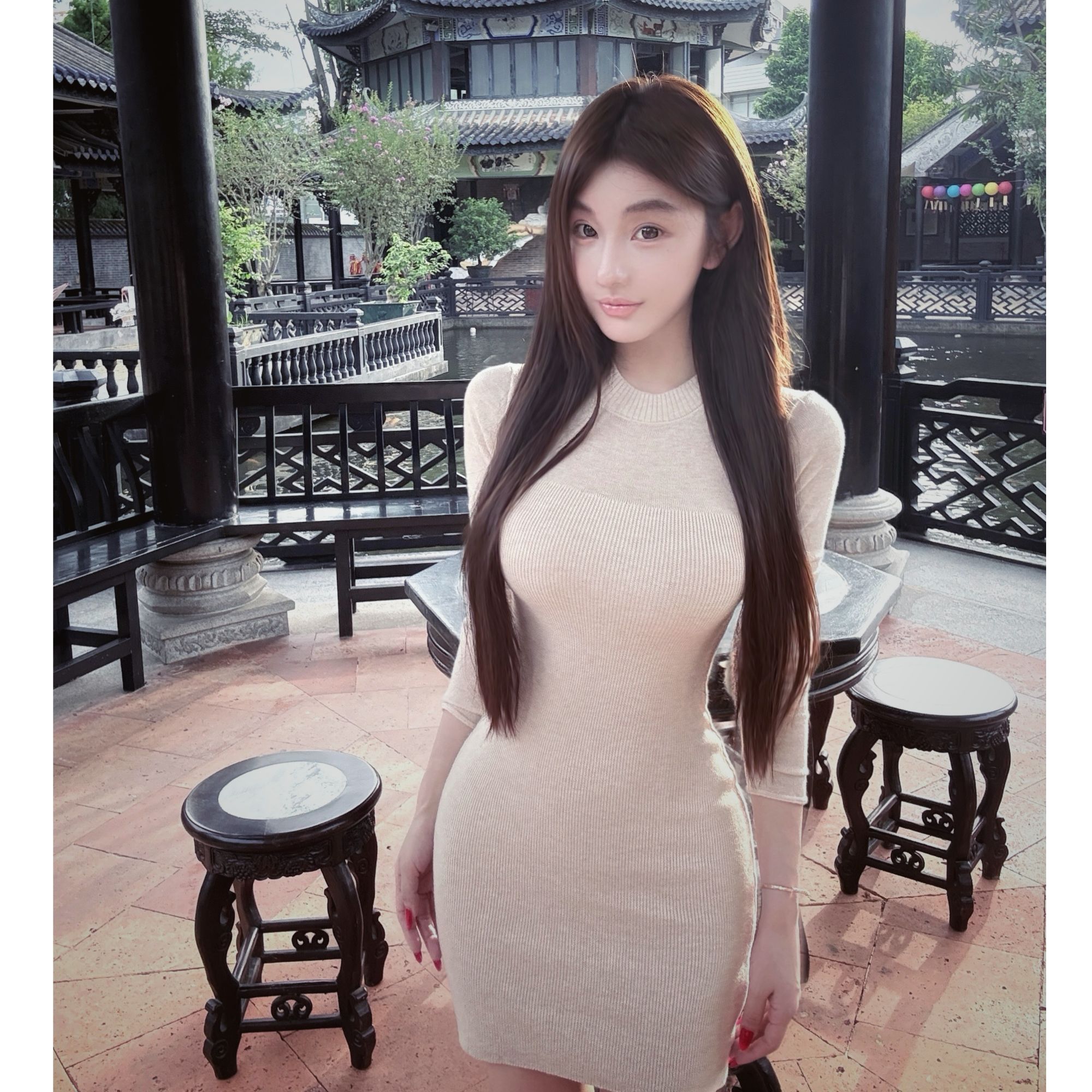 WW定制「韩女打底」长袖网红时尚针织修身百搭女士小众设计感连衣裙