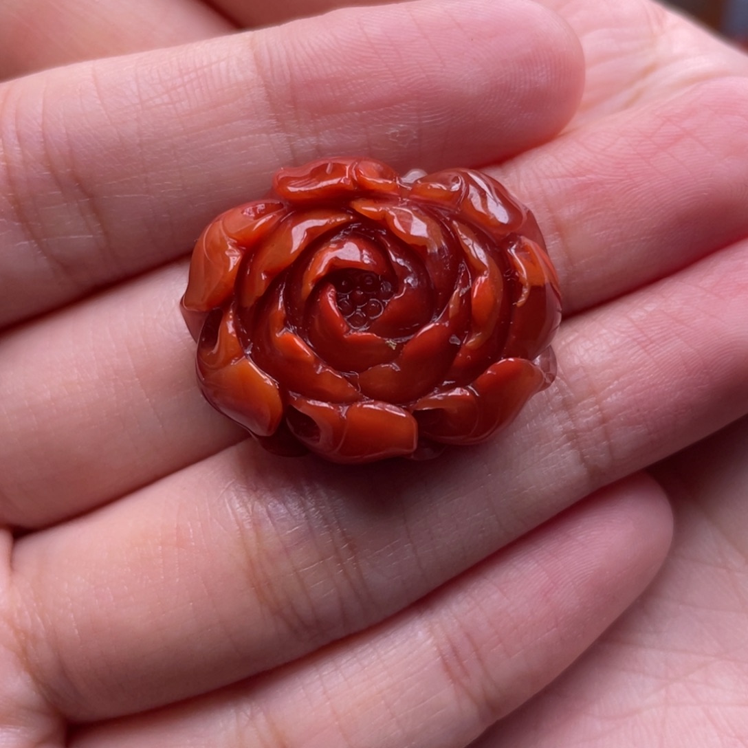 未镶嵌南红玛瑙珠宝奇石牡丹花吊坠
