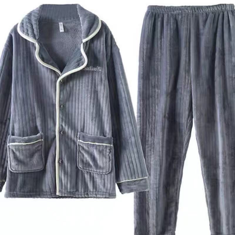 加厚加绒睡衣套装男女秋冬保暖珊瑚绒家居服两件套