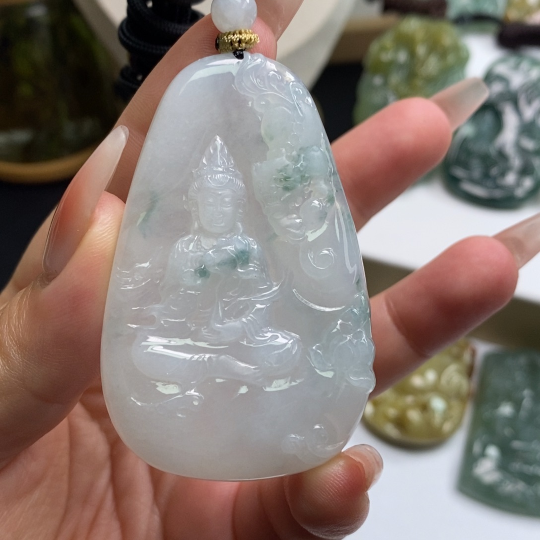 翡翠颈饰未镶嵌缅甸天然A货翡翠文殊