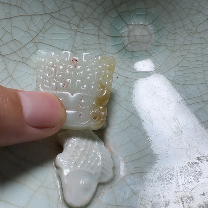 石***布瓷片双鱼青瓷开片大碗