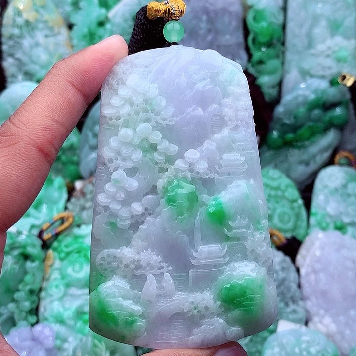 天然翡翠A货山水牌