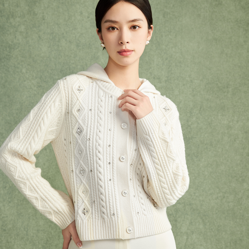时尚纯羊毛针织开衫2024秋冬新款优雅高级感气质-MJFD05KCD423W11