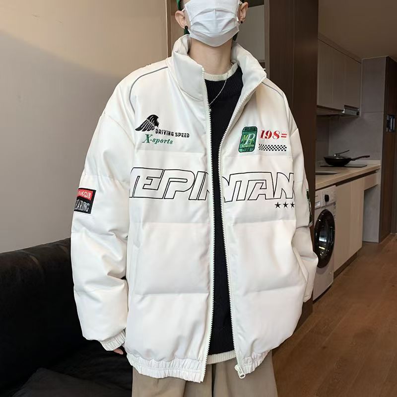 美式复古印花机车棉衣保暖休闲百搭男女冬季免烫立领宽松高街棉服