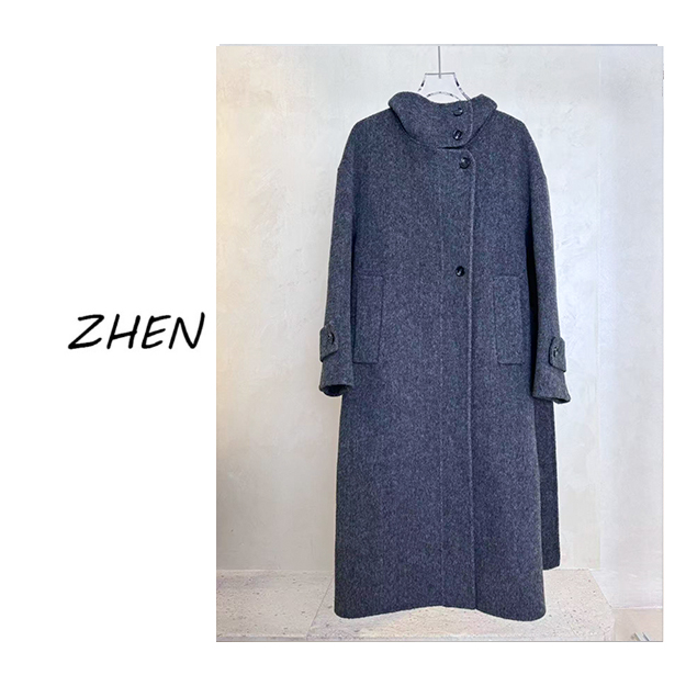 【ZHEN】25K01533 2025新款显瘦时尚百搭小众气质大衣设计师女款
