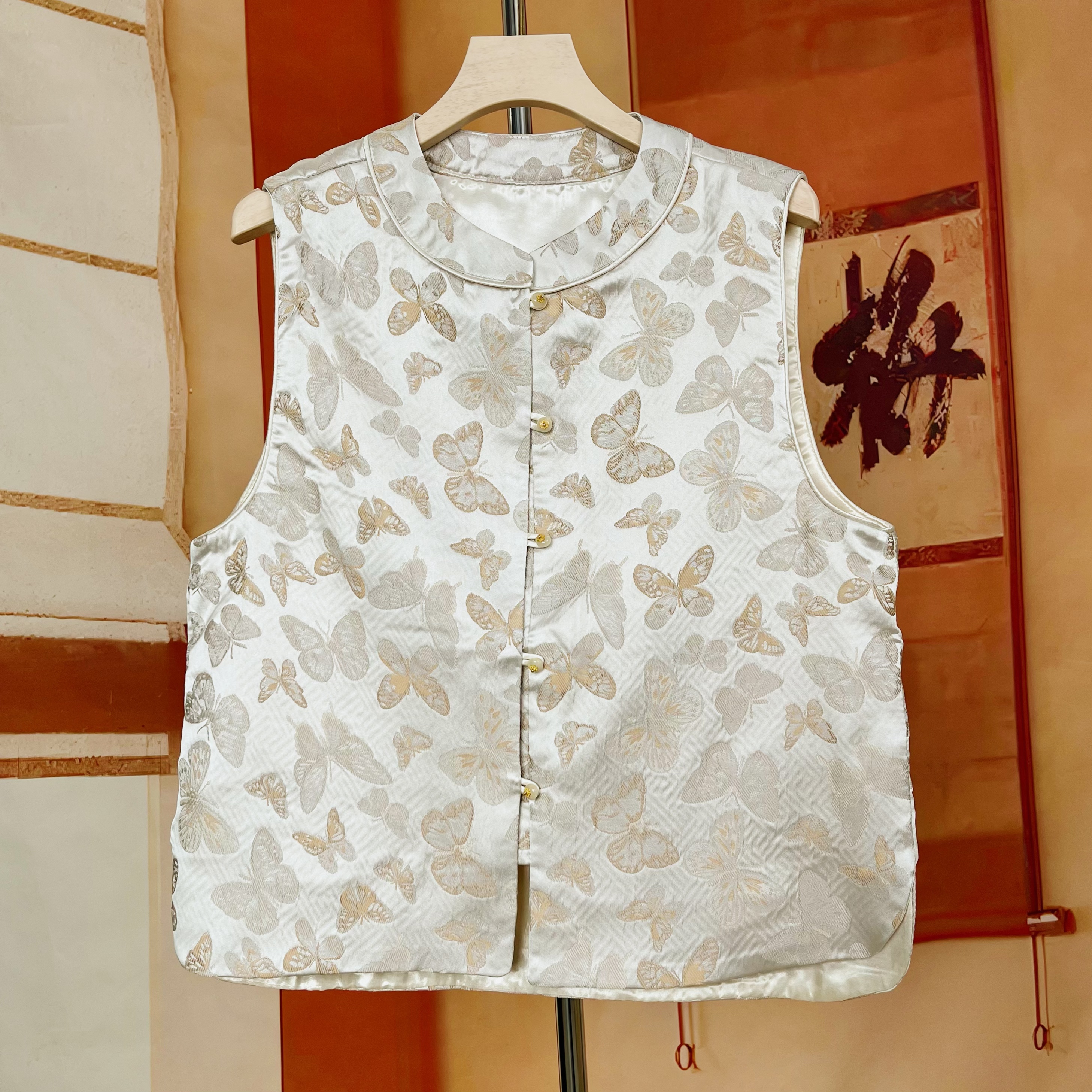 【霜蝶】传统中国风女百搭马夹休闲提花女士立领时尚文艺无袖马甲