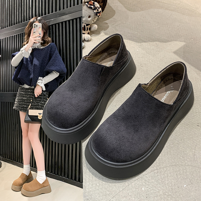 厚底勃肯鞋女2025新款春两穿女鞋子乐福鞋豆豆鞋博肯单鞋P8509