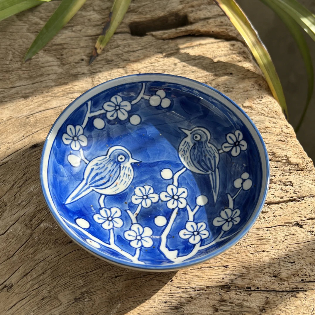 【近山古美】梅花鸟火锅碟手工手绘釉下彩高温瓷