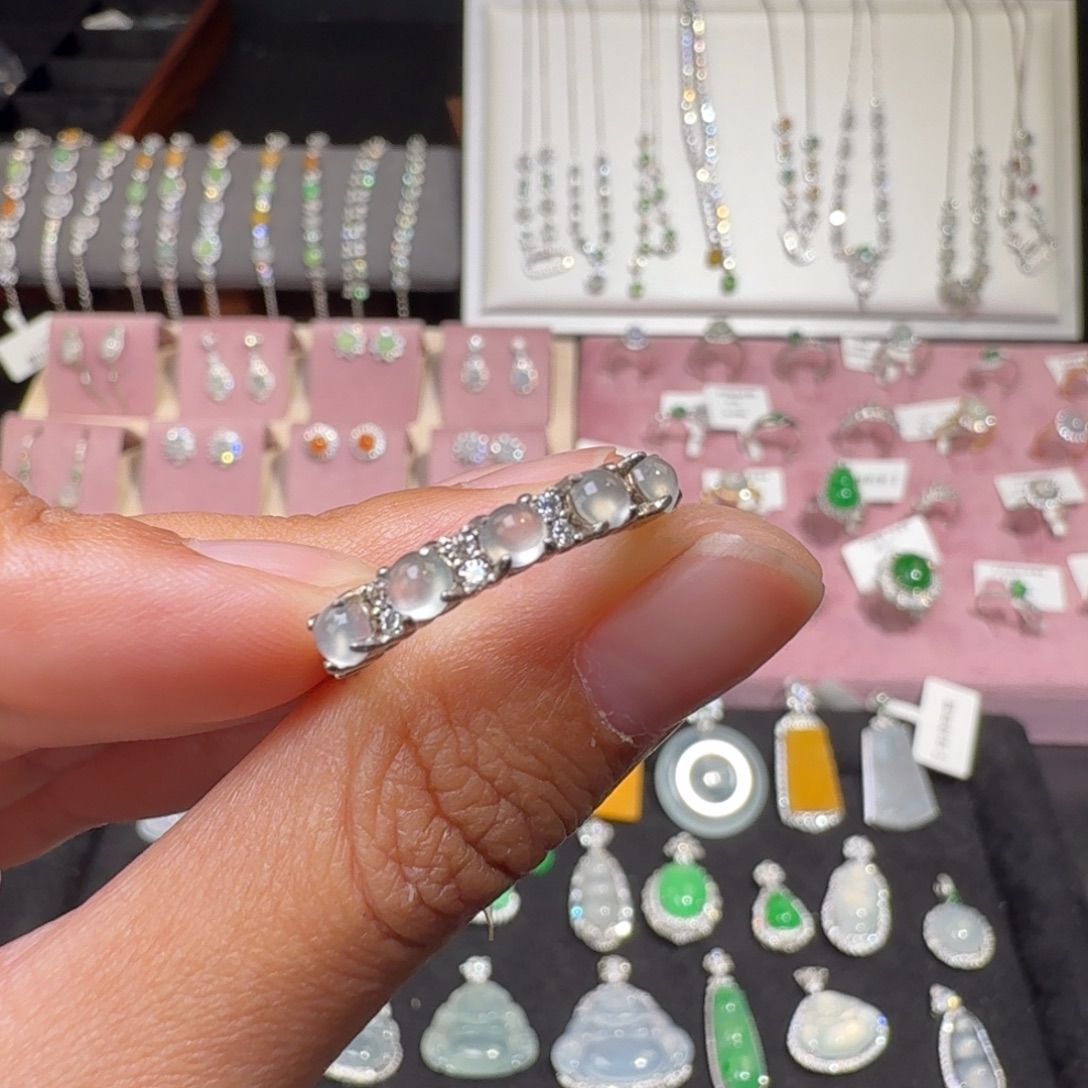 翡翠银S925镶嵌戒指纯天然缅甸翡翠A货戒指