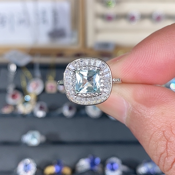 海蓝宝石戒圈银S925镶嵌