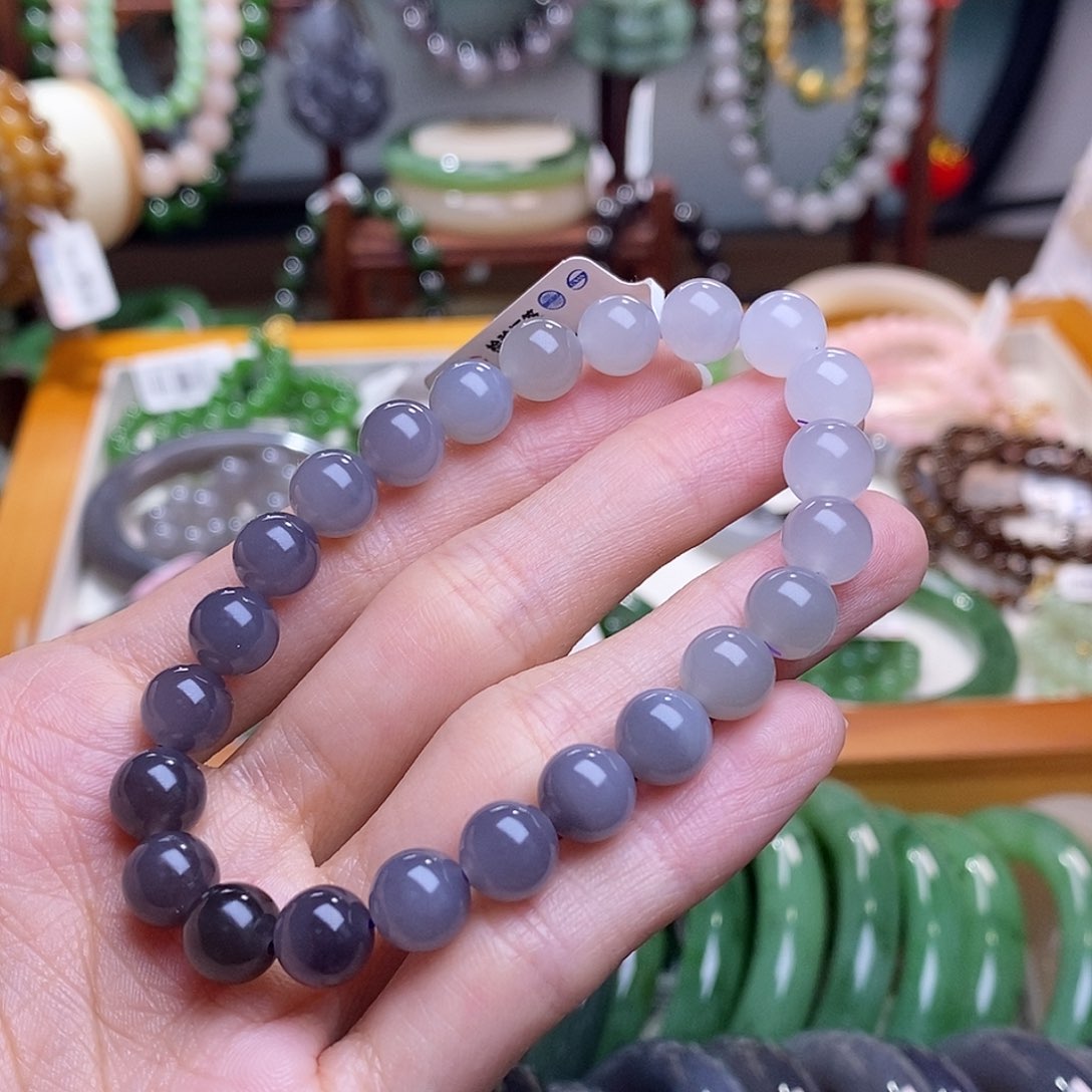 和田玉烟紫渐变手串8MM未镶嵌
