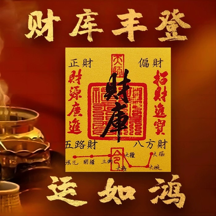 蛇年五路财源招财进宝开库财库符手机贴纸招财令古风手机壳内饰