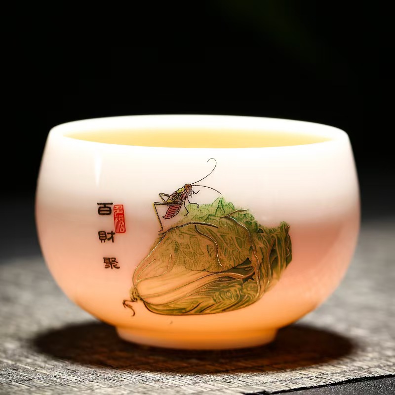 家用羊脂玉陶瓷大茶杯德化玉白瓷主人杯单杯透光品茗杯茶盏泡茶杯