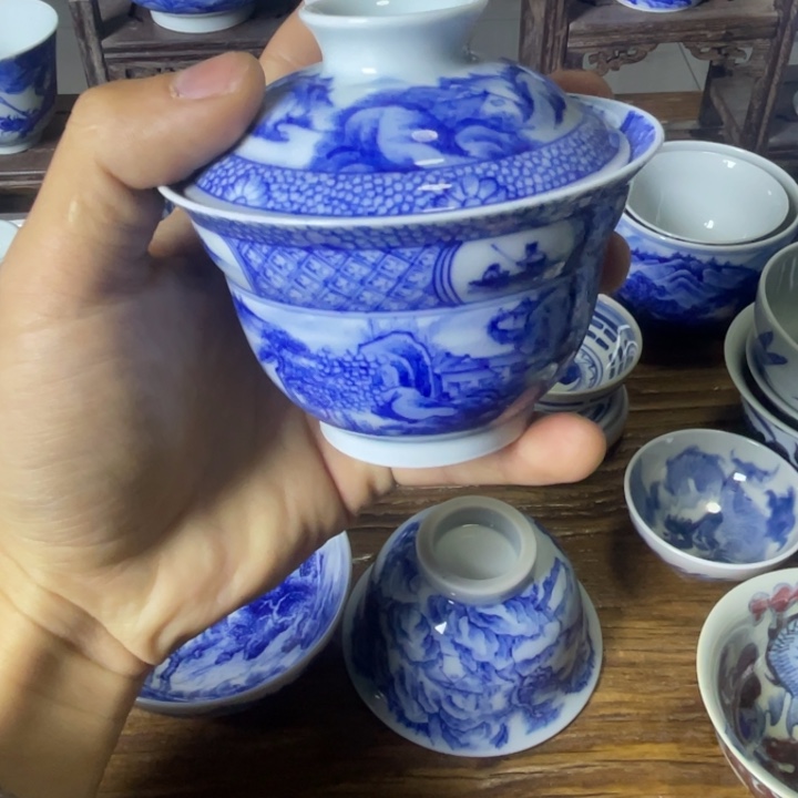 小*僧景德镇陶瓷青花盖碗