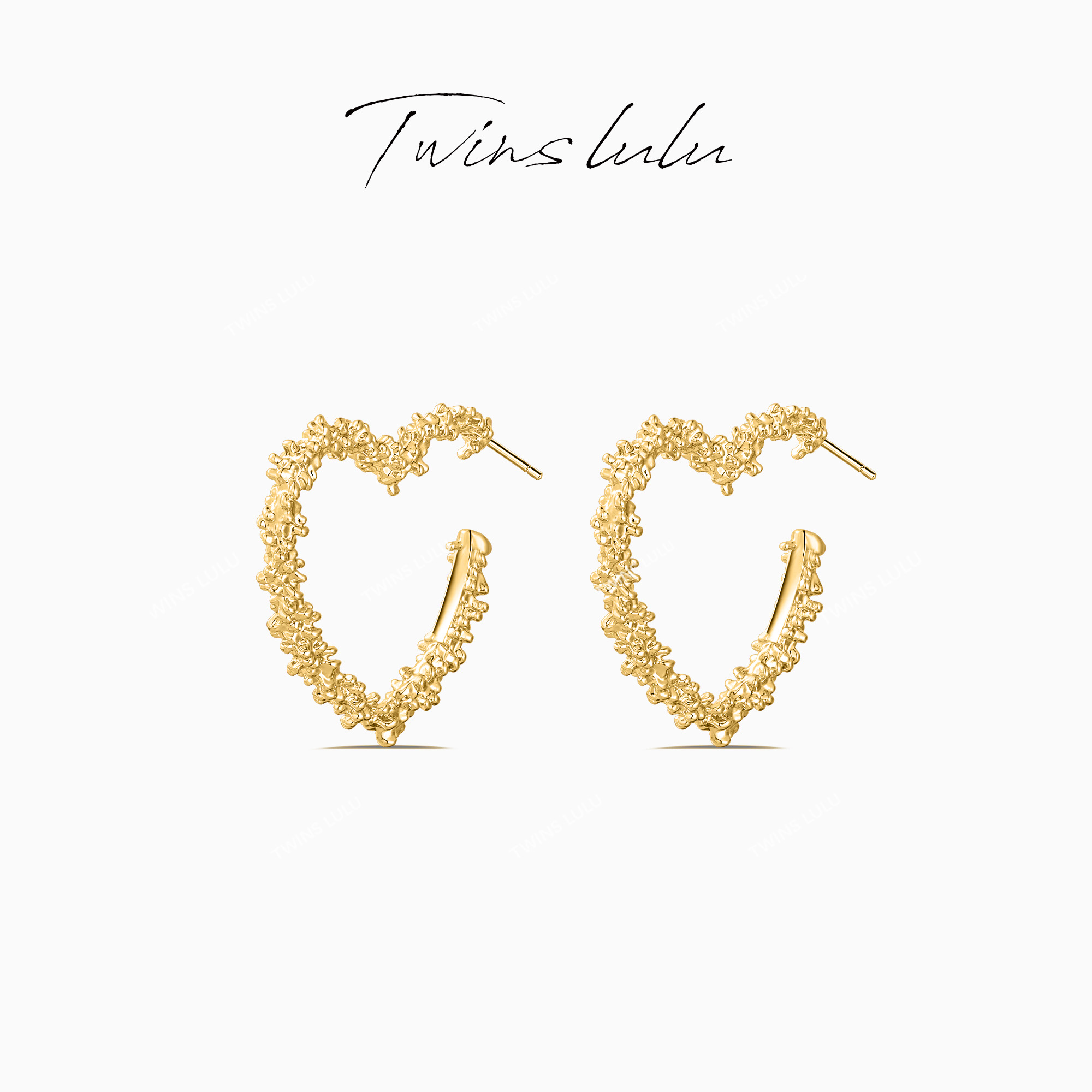 铜合金耳饰 TWINS LULU 镀k金 【春上新】螺纹心形鎏金耳环TSL1169