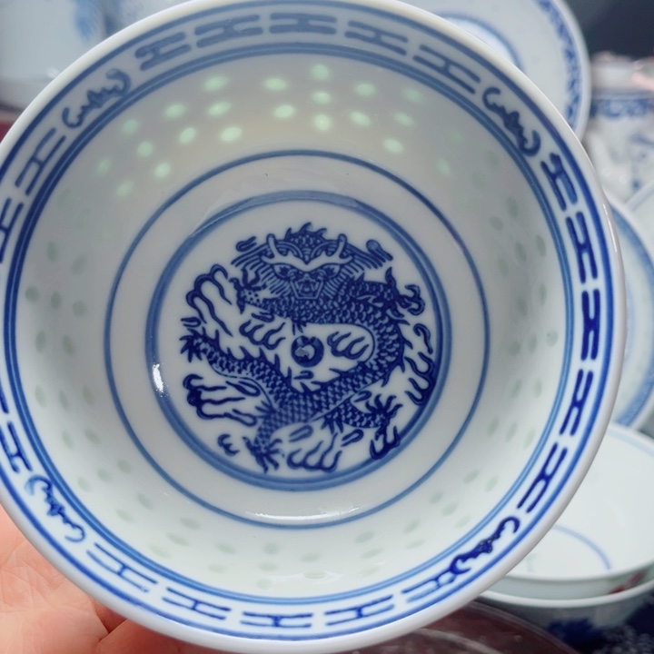 青花玲珑5寸饭碗龙纹