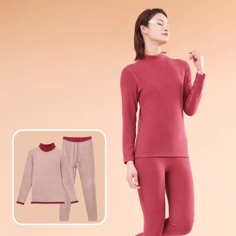 骆驼绒女士中领保暖内衣加厚双面保暖套套装