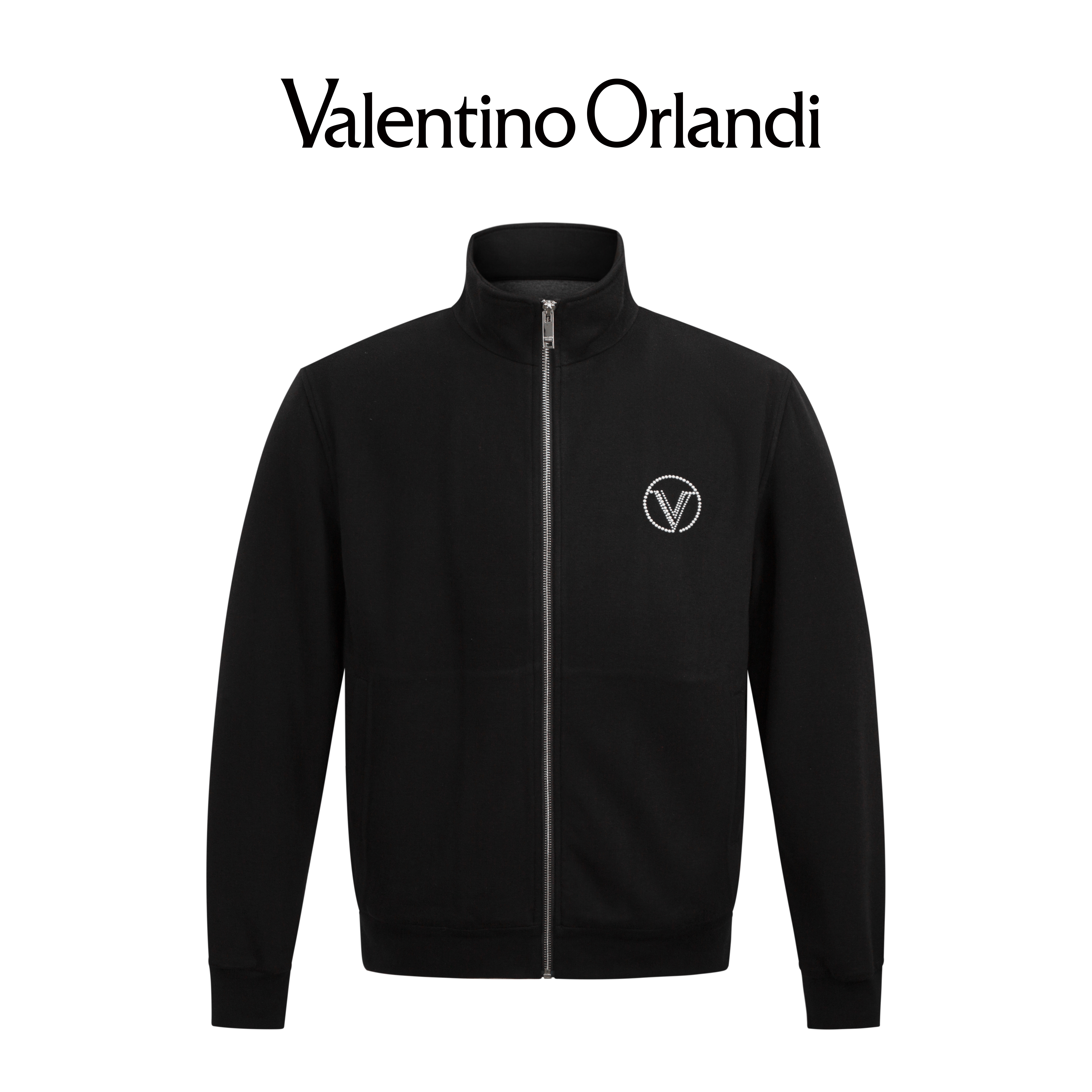 Valentino orlandi男士春秋B版时尚百搭钉珠字母logo针织夹克外套