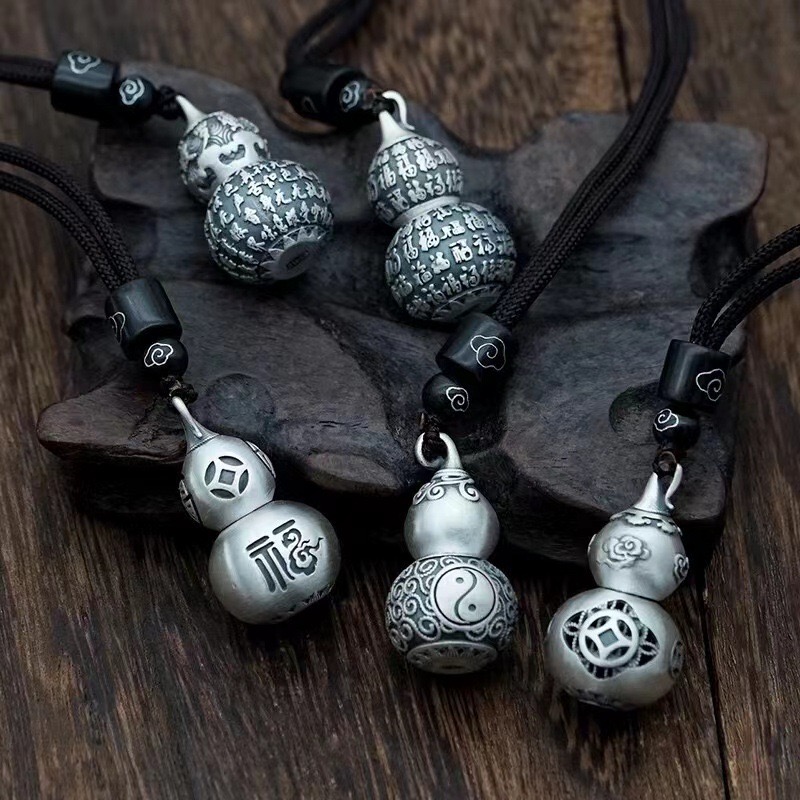 合金吊坠 道系百福葫芦吊坠复古项链空心可打开装朱砂饰品挂件