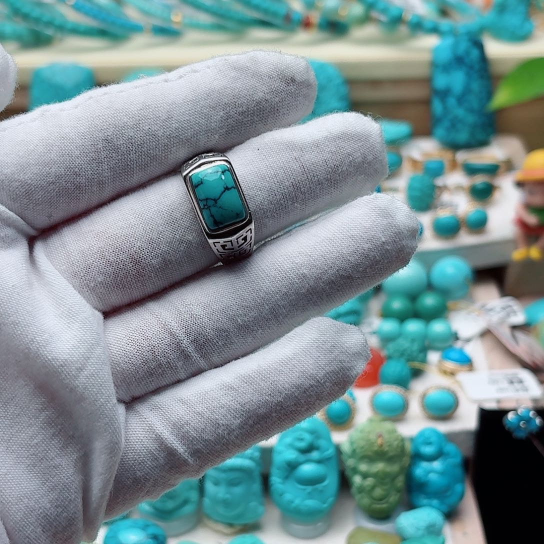 绿松石银S925镶嵌戒指