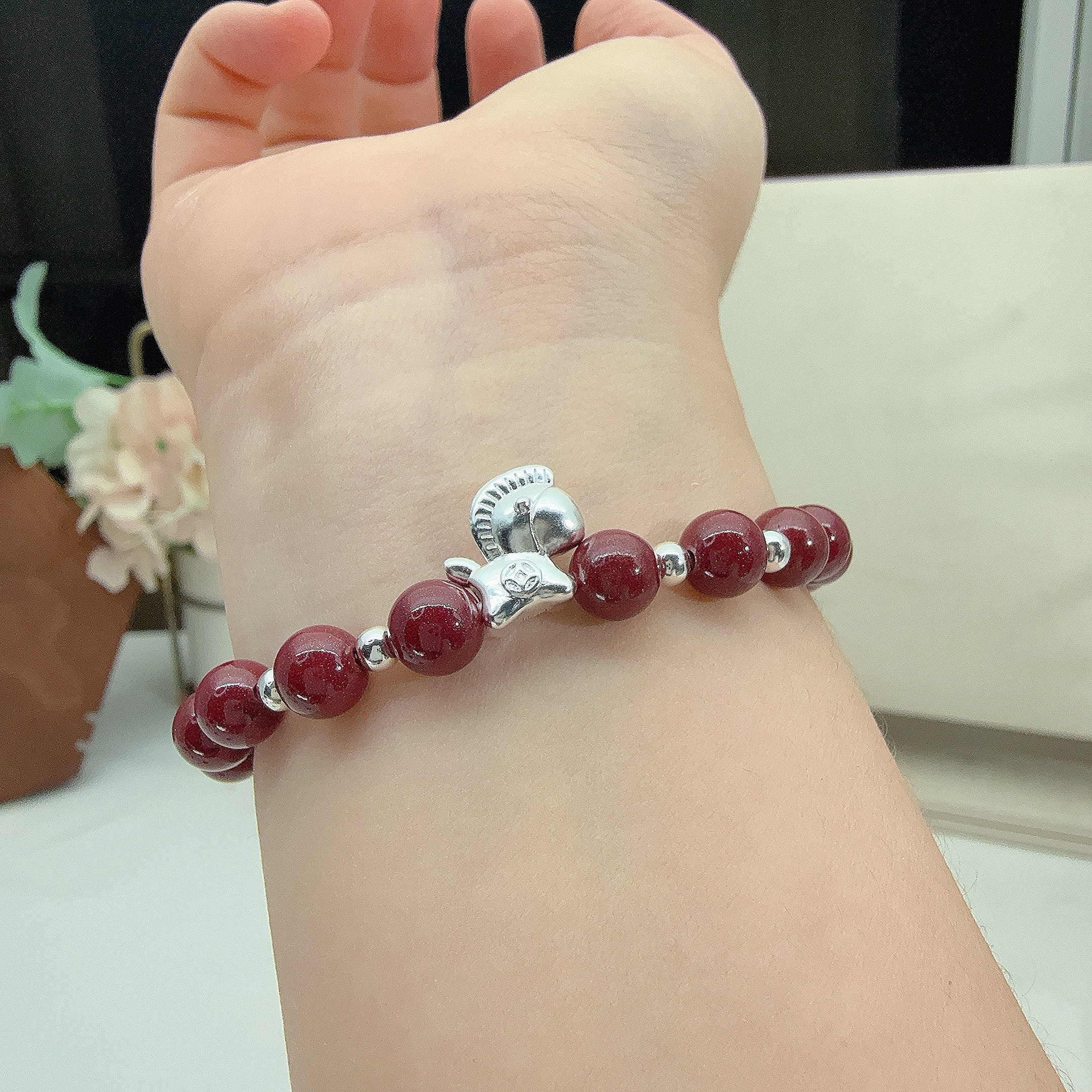 银谣 含辰砂工艺品  足银999 6.5N紫金砂 马上有钱银手链