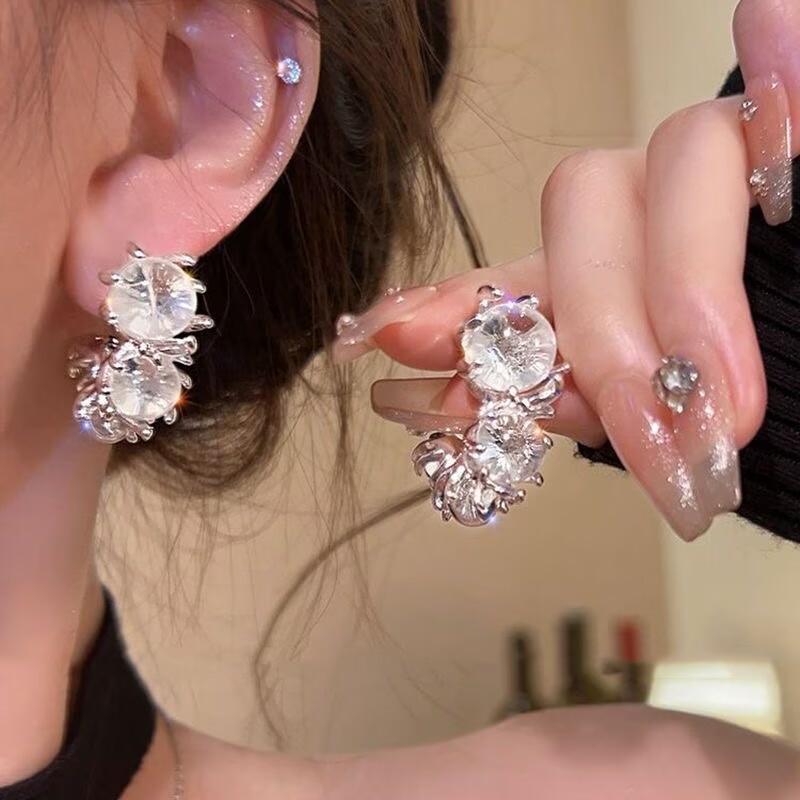 合金锆石耳饰 铜合金耳饰925银针高级气质轻奢百搭耳环合集