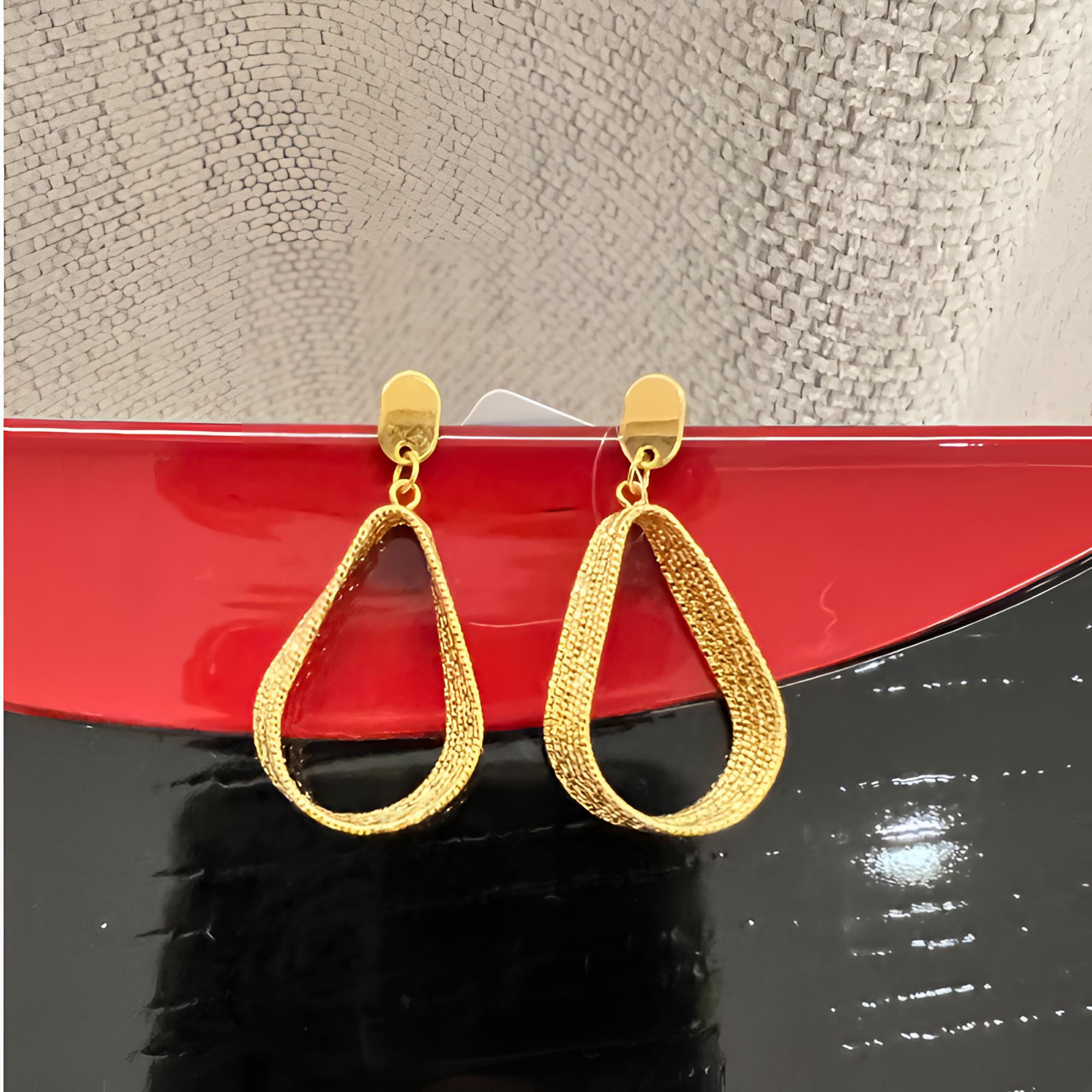 【老陶】足金黄金纯金线条设计款时尚耳饰