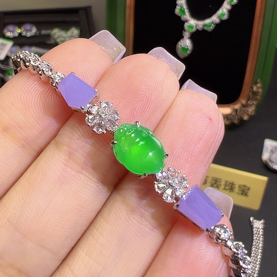 翡翠18K金镶嵌手链翡翠