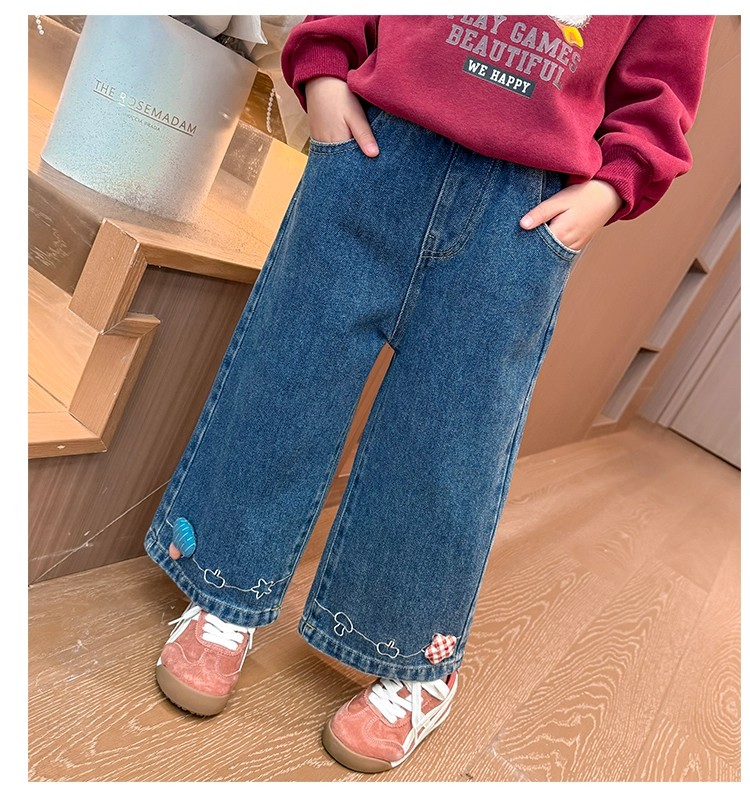 女童牛仔裤春秋季2025新款女宝宝洋气时髦阔腿裤儿童秋装宽松裤子