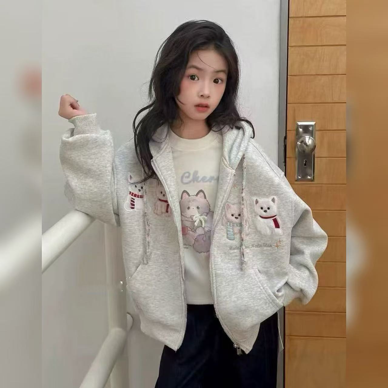 【2025秋冬韩款】加绒加厚秋冬款儿童印花帽衫W2372