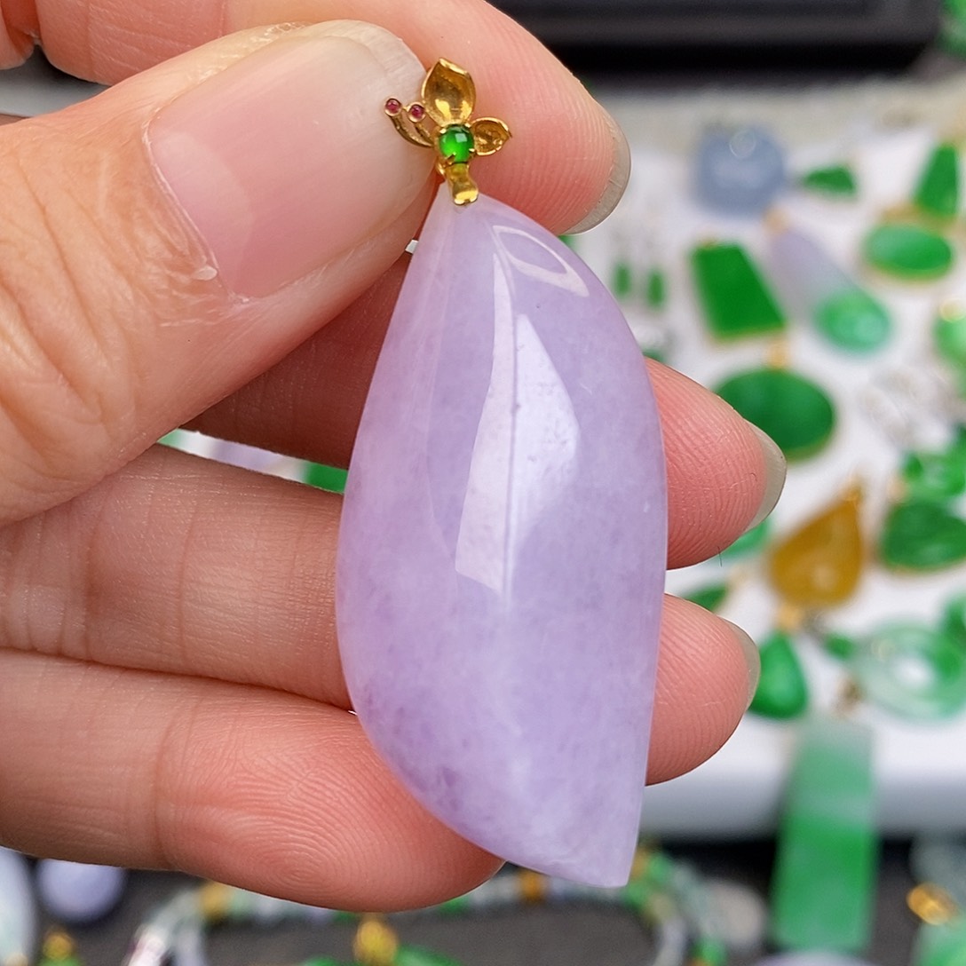 吊坠(不含链)18K金镶嵌翡翠