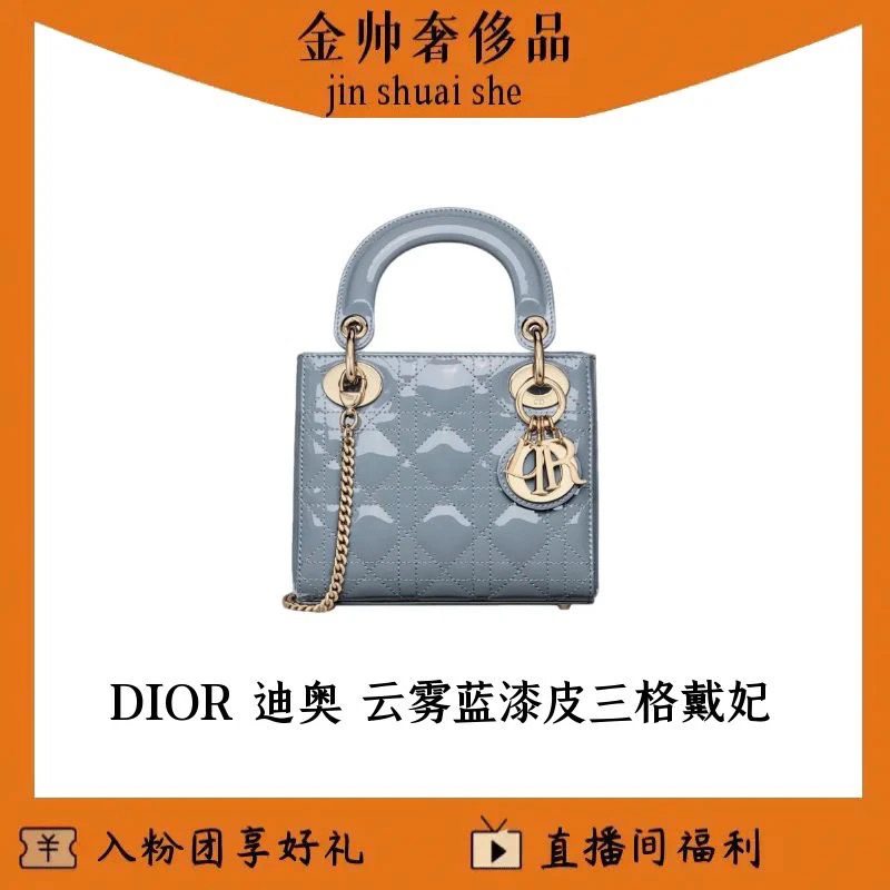 99新 DIOR/迪奥 云雾蓝/漆皮/三格戴妃/单肩包/B6720