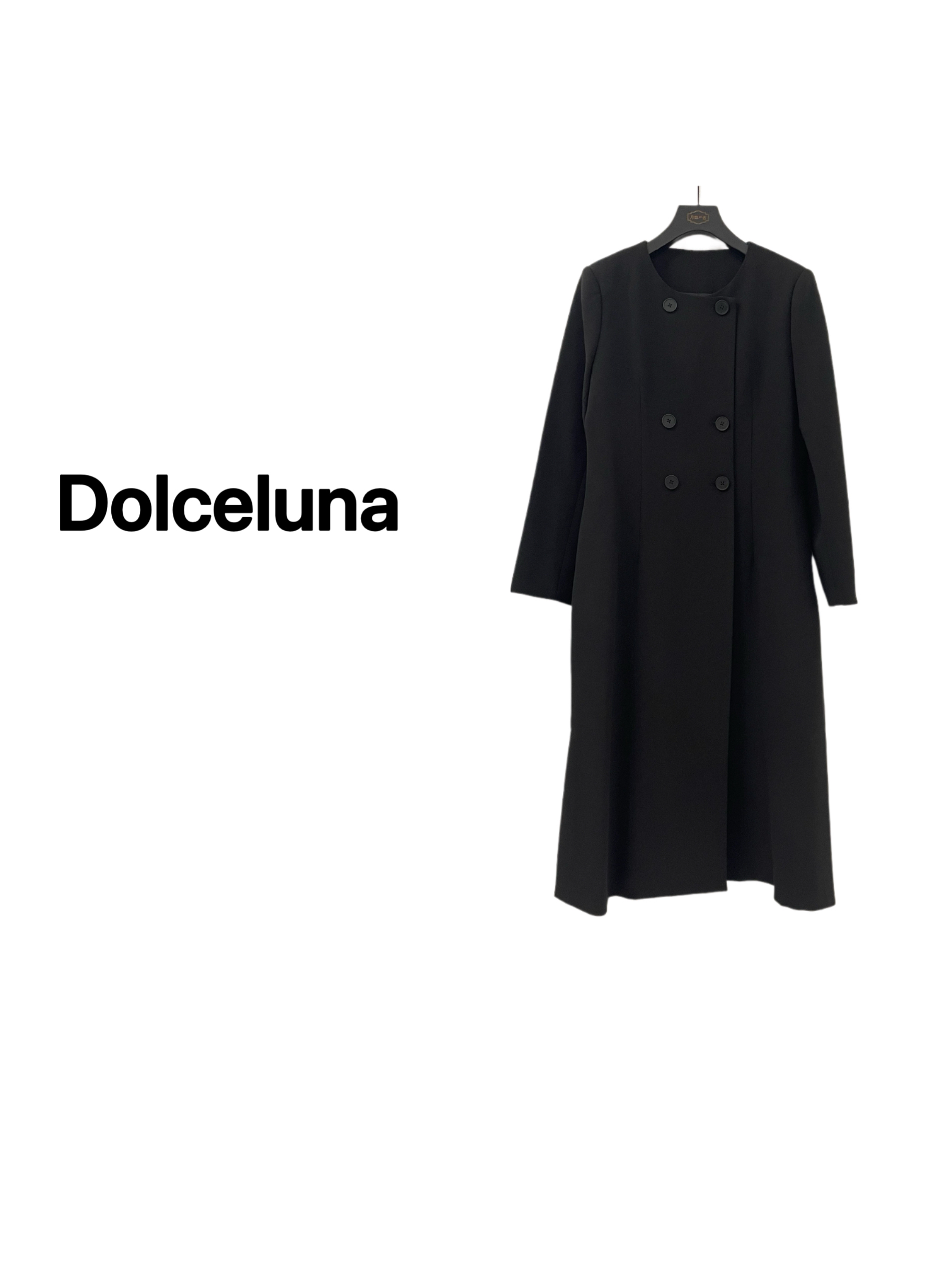 【月姐严选】秋冬圆领经典双排扣醋酸女士中长款风衣外套-17232