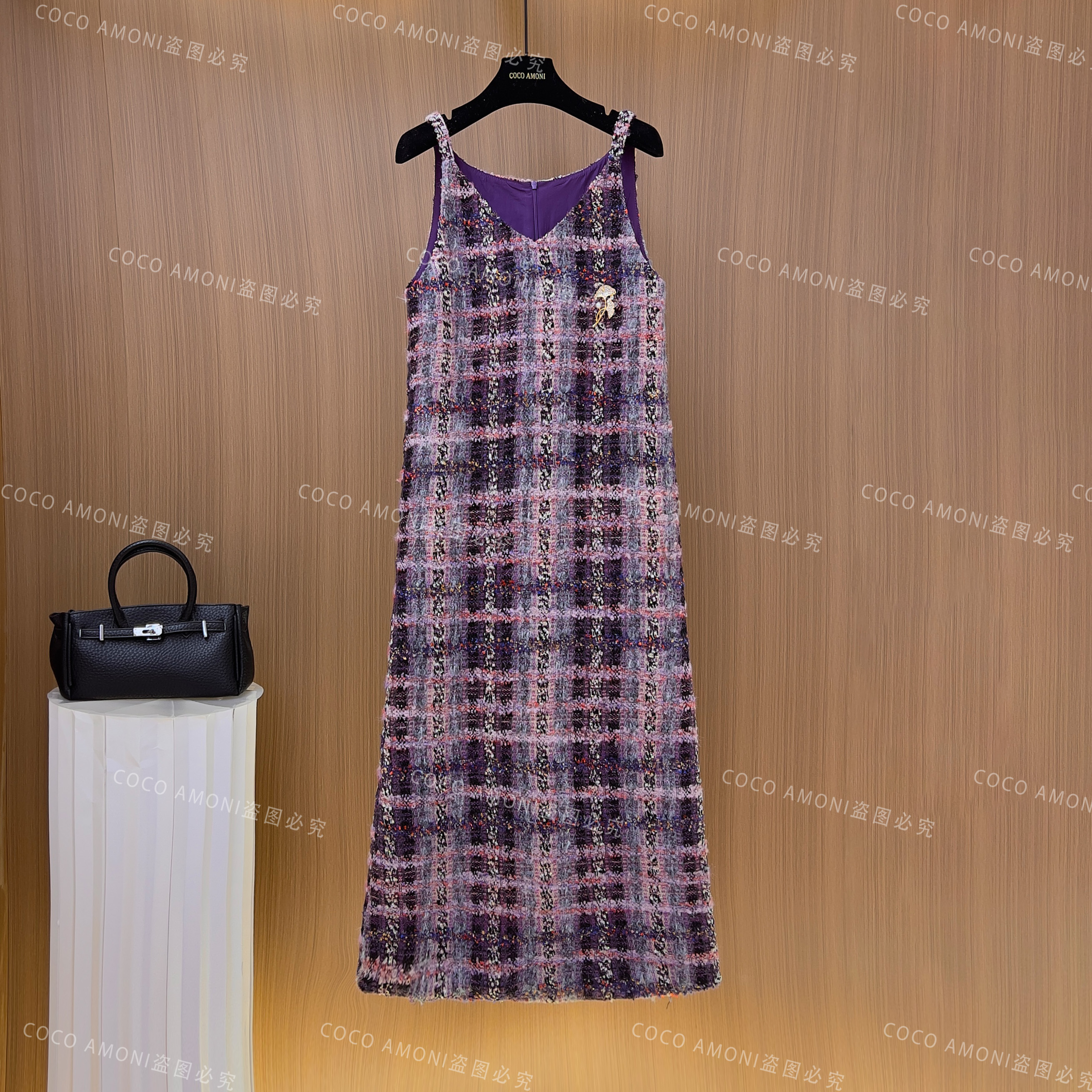 秋冬设计师爆款女装拼接收腰显瘦气质连衣裙WXH1096