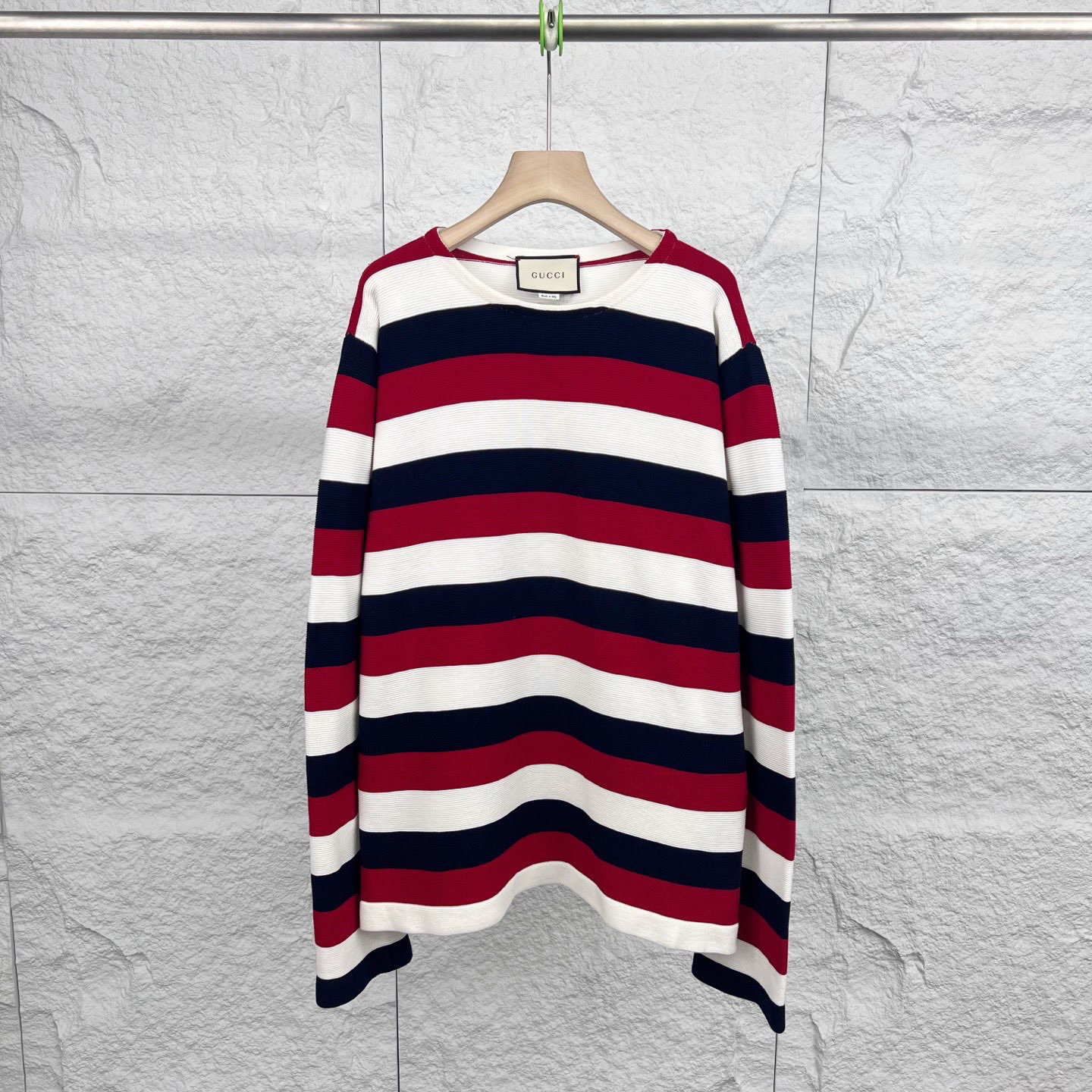 99新 GUCCI/古驰 XXL码/红色拼色条纹蛇刺绣长袖针织衫/15613050
