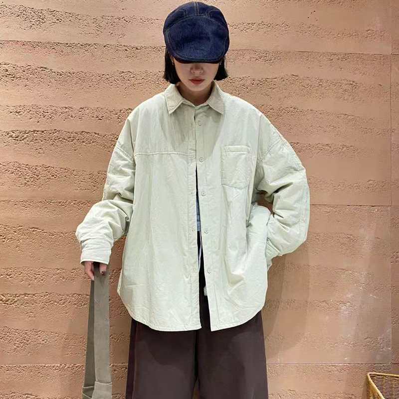 TY57780中长款夹棉衬衫外套女轻薄日系休闲大码2025秋冬新款洋气