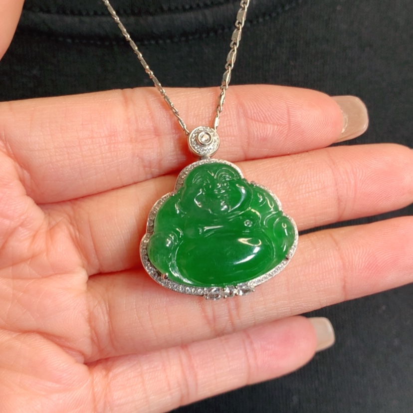 【闪购商品】颈饰18K金镶嵌翡翠佛公