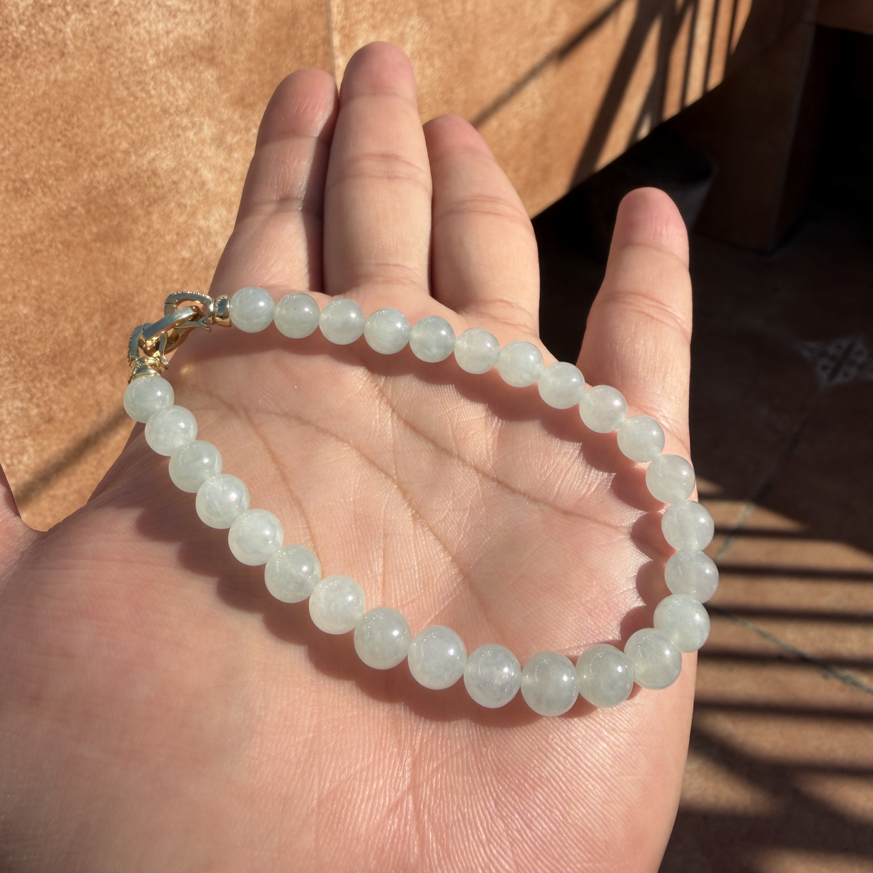 F03缅甸翡翠A货蓝底白冰手串男女款单圈卡6.9mm 27粒